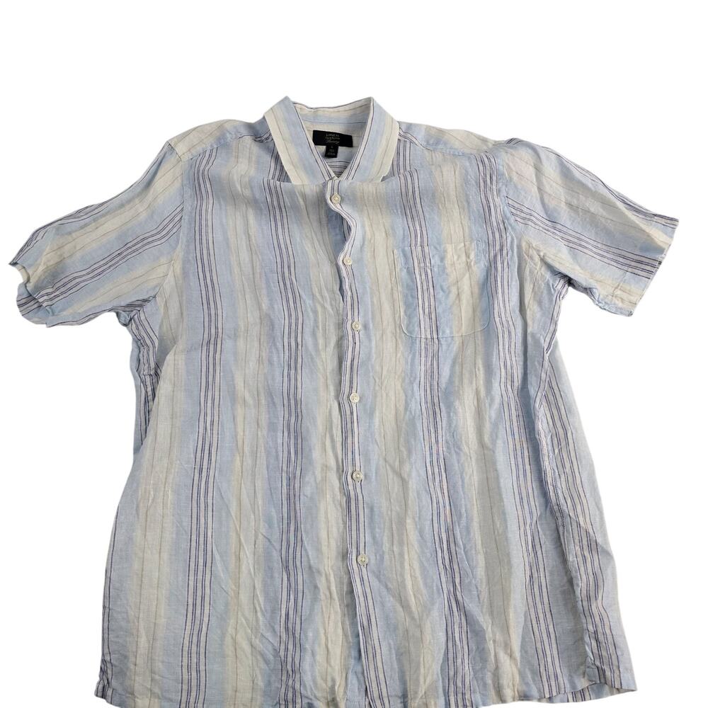 Linen Club Room luxury short‎ sleeve button down shirt L linen 6842